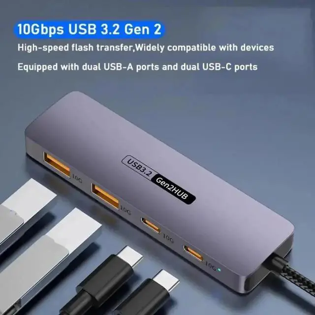 Alt view image 7 of 7 - 10Gbps USB C Hub, USB 3.2 Gen2 Splitter with 2 USB-C + 2 USB-A Ports, Multiport USB-C Expander for Laptop, MacBook, Chromebook, Dell, HP, Samsung, Phone, Keyboard, Mouse