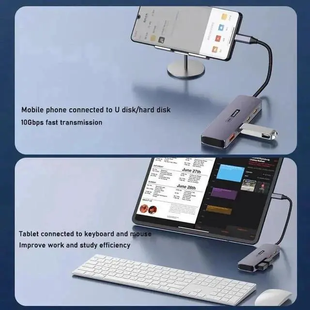 Alt view image 2 of 7 - 10Gbps USB C Hub, USB 3.2 Gen2 Splitter with 2 USB-C + 2 USB-A Ports, Multiport USB-C Expander for Laptop, MacBook, Chromebook, Dell, HP, Samsung, Phone, Keyboard, Mouse