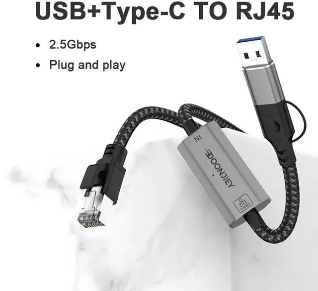 Alt view image 2 of 4 - 2-in-1 USB 3.0 & USB-C to 2.5G Ethernet Adapter, 2500Mbps Wired Network Dongle, Plug and Play for Laptop, PC, Tablet and Smartphone