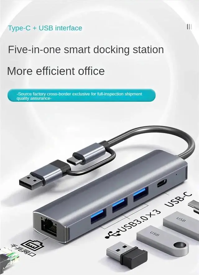 Alt view image 5 of 7 - USB C Hub with Gigabit RJ45 Ethernet Port, USB to Ethernet Adapter, 5Gbps USB-C Data Port & 3 USB 3.0 Ports, Aluminum Type C LAN Network Splitter, Plug and Play for Laptops and Desktop PCs