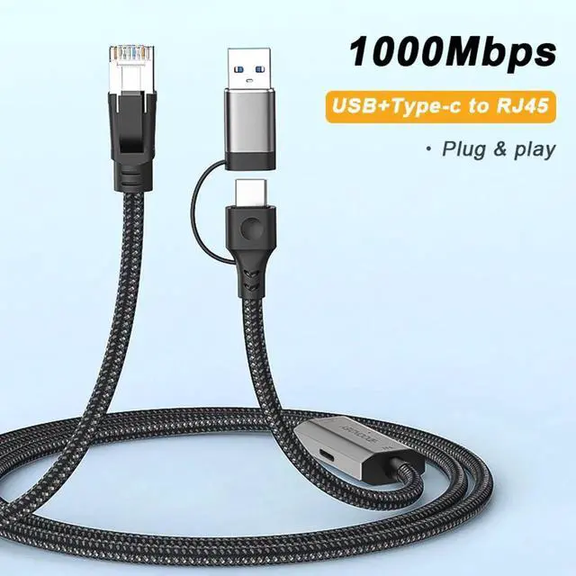 Alt view image 3 of 6 - 2-in-1 USB 3.0 & USB-C Gigabit Ethernet Adapter, 1000Mbps LAN Network Dongle with 100W PD Pass-Through Charging, Wired Network Converter for Laptops, PCs, Tablets and Smartphones