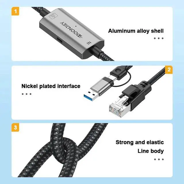 Alt view image 6 of 6 - 2-in-1 USB 3.0 & USB-C Gigabit Ethernet Adapter, 1000Mbps LAN Network Dongle with 100W PD Pass-Through Charging, Wired Network Converter for Laptops, PCs, Tablets and Smartphones