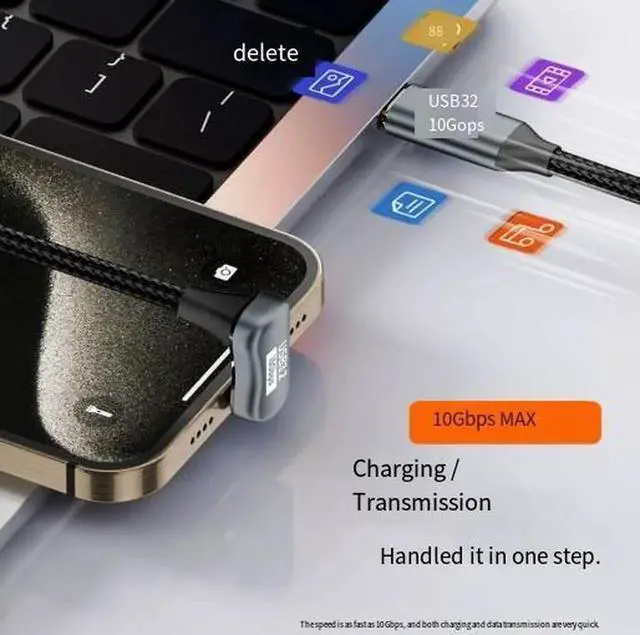 Alt view image 2 of 4 - U-Shaped Right Angle USB-C Cable, USB 3.2 Gen 2 10Gbps Data Transfer, 100W PD Charging, 4K@60Hz Video Output, Type-C U Bend Cord for Laptop, Smartphone, VR, SSD and Docking Station