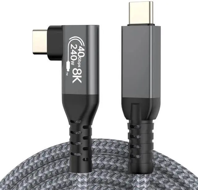 Main image of Right Angle USB4 Braided Type-C Cable, 240W PD Fast Charging, 40Gbps High Speed Data Transfer, Compatible with Thunderbolt 3, for MacBook, iPad Pro, Laptops and Smartphones