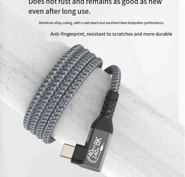 Alt view image 4 of 4 - Right Angle USB4 Braided Type-C Cable, 240W PD Fast Charging, 40Gbps High Speed Data Transfer, Compatible with Thunderbolt 3, for MacBook, iPad Pro, Laptops and Smartphones