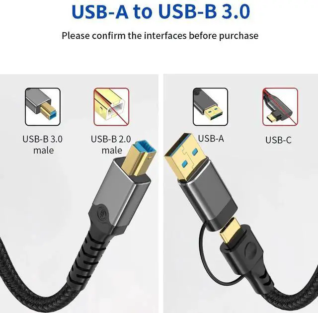 Alt view image 2 of 5 - 0.5M (1.6FT) USB 3.0 Printer Cable, USB-A to USB-B 3.0 Cord, 5Gbps High Speed Data Transfer, Compatible with Printers, External Hard Drives, DAC, Scanners and USB 3.0 Hubs