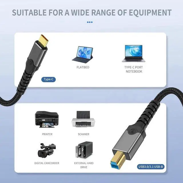 Alt view image 5 of 6 - USB Type-C 3.0 to USB 3.0 Type-B Cable, 5Gbps High Speed, Gold-Plated Connectors, Cord for Printer, External Hard Drive, DAC, Scanner and USB Hub (Only for USB 3.0 B Port)