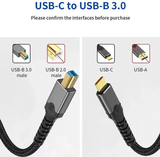 Alt view image 2 of 6 - USB Type-C 3.0 to USB 3.0 Type-B Cable, 5Gbps High Speed, Gold-Plated Connectors, Cord for Printer, External Hard Drive, DAC, Scanner and USB Hub (Only for USB 3.0 B Port)