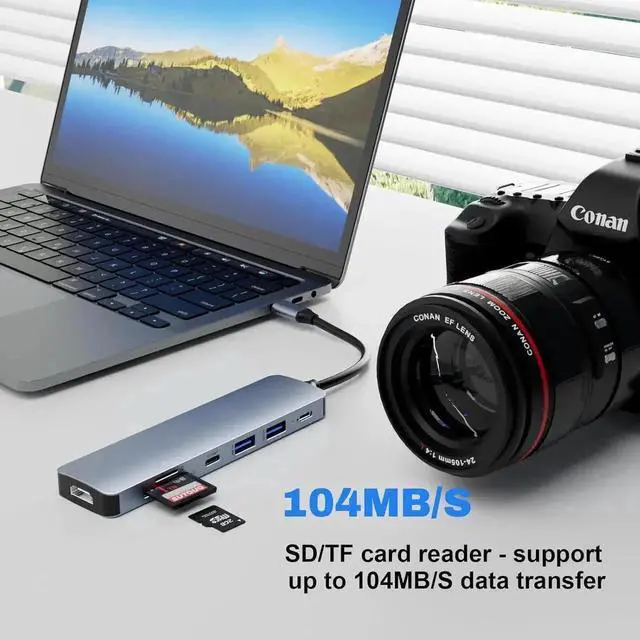 Alt view image 5 of 7 - 7-in-1 USB-C Multiport Hub, HDMI Adapter with SD/TF Card Reader, 2 USB 3.0 Ports, 100W PD Charging, Portable USB-C Docking Dongle for MacBook Pro and All USB-C Laptops