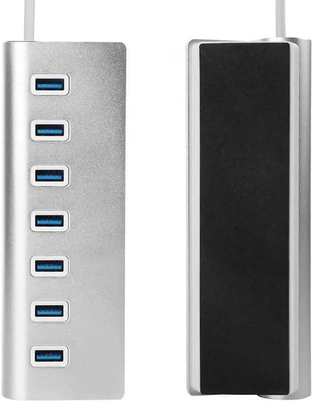 Alt view image 4 of 7 - 7-Port Aluminum Alloy USB 3.0 Hub, Bevel Design Powered USB Splitter with Power Adapter, High Speed USB Expander for PC, Laptop and MacBook