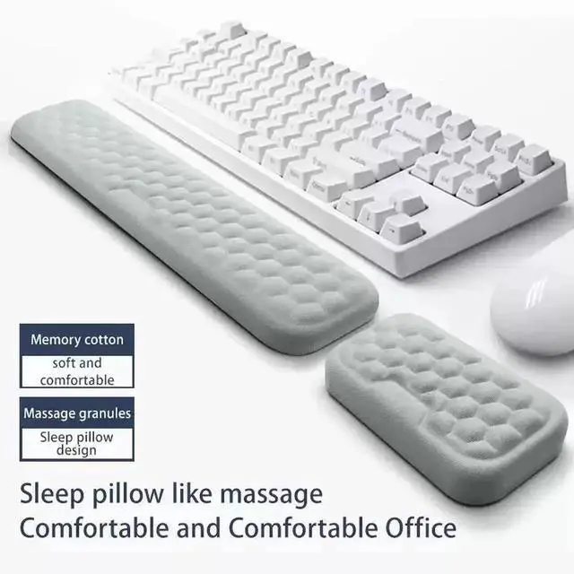 Main image of Ergonomic Keyboard and Mouse Wrist Rest Set, Breathable Memory Foam with Massage Pattern, Skin-Friendly Sweat-Proof Wrist Support Cushion, All-Season Hand Rest for Office Workers, Typists & Gamers