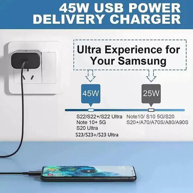 Alt view image 3 of 6 - 45W PD Super Fast Charger, USB-C Power Adapter US Plug, Compatible with Samsung Galaxy S24 S23 Series, White