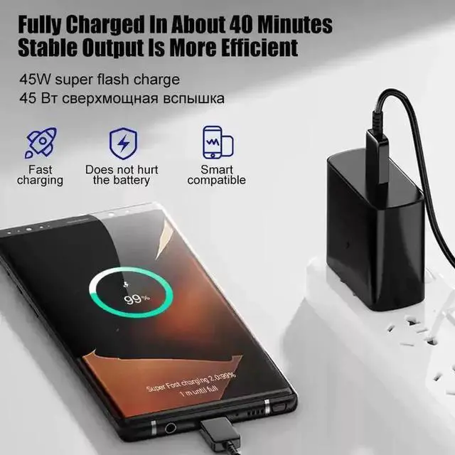 Alt view image 6 of 6 - 45W PD Super Fast Charger, USB-C Power Adapter US Plug, Compatible with Samsung Galaxy S24 S23 Series, White