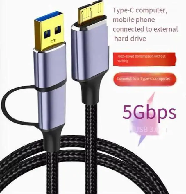 Alt view image 4 of 4 - USB-C to USB 3.0 Micro-B 2-in-1 Cable, 5Gbps High Speed Data Transfer Cord for External HDD, SSD, Portable Drive and Smartphone