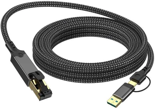 Main image of 2-in-1 USB 3.0 & Type-C to Gigabit Ethernet Adapter, 1000Mbps RJ45 Network Card, Aluminum Alloy Housing with Braided Cable, Plug and Play, Compatible with Laptop, PC, Tablet and Smartphone