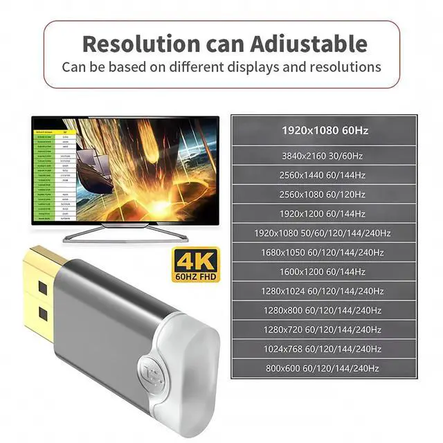 Alt view image 4 of 6 - DisplayPort DP Virtual Monitor Adapter, 4K@60Hz EDID Emulator, Headless Ghost Display Emulator for Remote Desktop, GPU Mining and Multi-Monitor Simulation