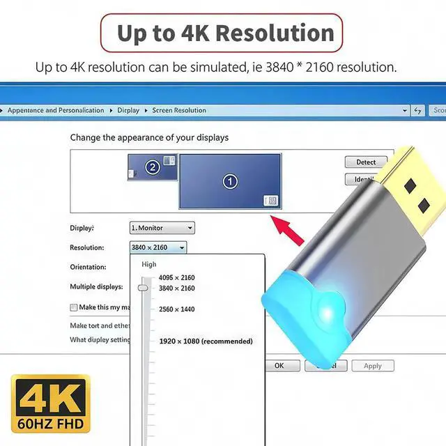 Alt view image 2 of 6 - DisplayPort DP Virtual Monitor Adapter, 4K@60Hz EDID Emulator, Headless Ghost Display Emulator for Remote Desktop, GPU Mining and Multi-Monitor Simulation