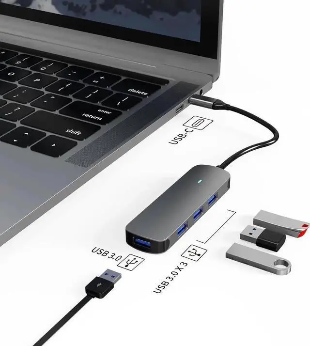 Alt view image 4 of 7 - 4-in-1 USB-C Hub Splitter, USB 3.0 5Gbps USB-A Multiport Adapter, Aluminum Portable USB Data Hub Compatible with MacBook, iPad Air/Pro, Dell, Samsung and More USB-C Devices