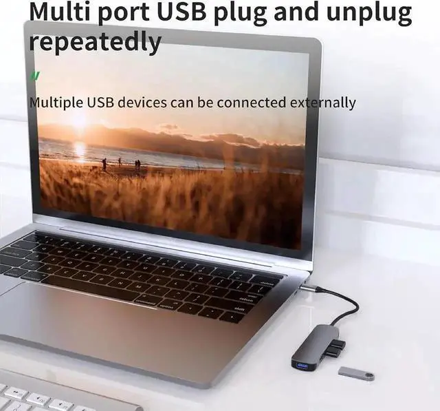 Alt view image 5 of 7 - 4-in-1 USB-C Hub Splitter, USB 3.0 5Gbps USB-A Multiport Adapter, Aluminum Portable USB Data Hub Compatible with MacBook, iPad Air/Pro, Dell, Samsung and More USB-C Devices