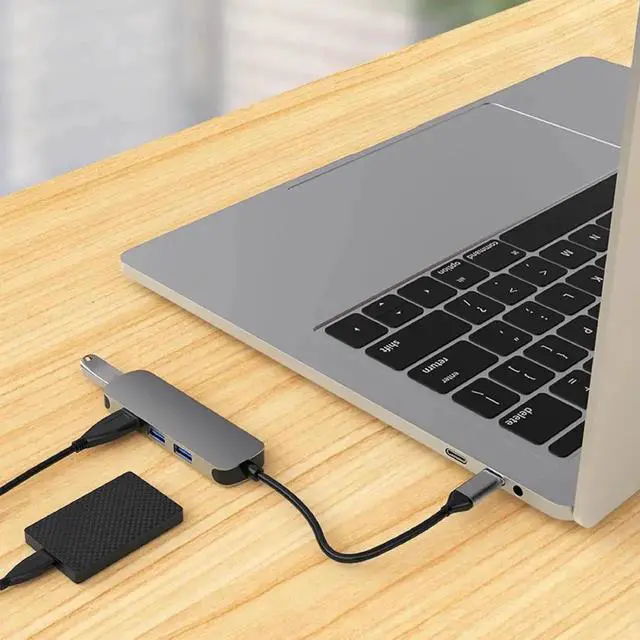 Alt view image 3 of 7 - 4-in-1 USB-C Hub Splitter, USB 3.0 5Gbps USB-A Multiport Adapter, Aluminum Portable USB Data Hub Compatible with MacBook, iPad Air/Pro, Dell, Samsung and More USB-C Devices