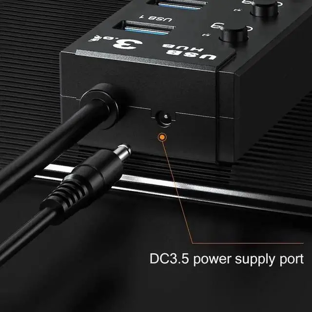 Alt view image 4 of 7 - 7-Port USB 3.0 Powered Hub, 5Gbps USB Splitter with 2 FT Extended Cable, 5V 2A Power Adapter, Individual On/Off Sub-Control Switches, Compatible with MacBook, Surface Pro, Flash Drive and USB Peripher