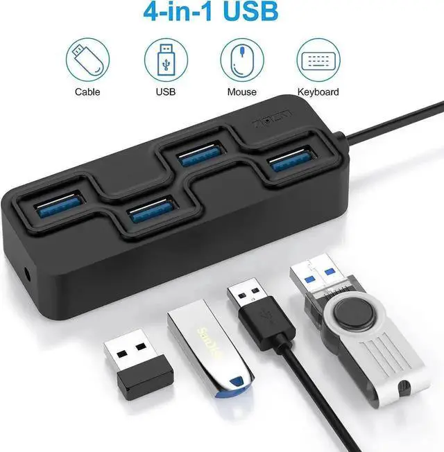 Alt view image 6 of 7 - 4-Port USB 3.0 Hub, Ultra-Slim USB Data Hub, High Speed USB Port Expander, Portable USB Splitter Compatible with MacBook, Mac Pro, Mac Mini, iMac, Surface Pro, XPS, PC, Flash Drive, Mobile Hard Drive