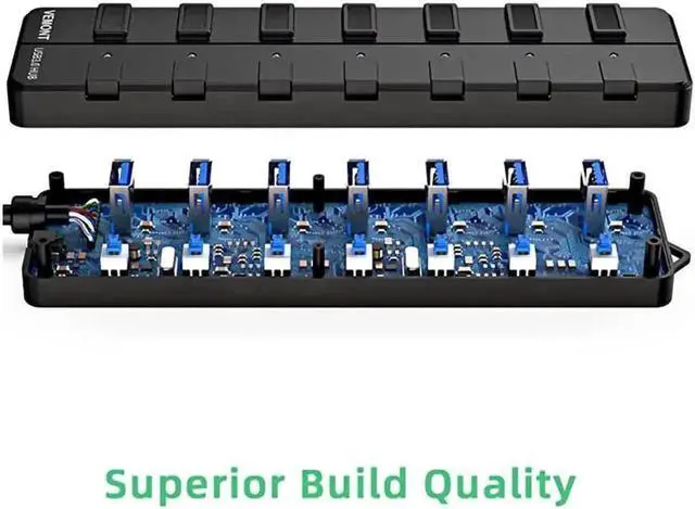 Alt view image 7 of 7 - 7-Port Powered USB 3.0 Hub, High Speed 5Gbps USB Data Hub Splitter with 60cm Cable & 5V Power Adapter, Individual On/Off Switches, Plug and Play USB Port Expander for Laptop, Desktop PC, Flash Drive,