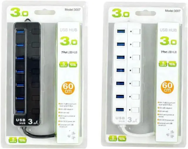 Alt view image 3 of 7 - 7-Port Powered USB 3.0 Hub, High Speed 5Gbps USB Data Hub Splitter with 60cm Cable & 5V Power Adapter, Individual On/Off Switches, Plug and Play USB Port Expander for Laptop, Desktop PC, Flash Drive,