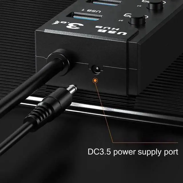 Alt view image 7 of 7 - 4-Port Powered USB 3.0 Hub, 5Gbps USB Data Splitter with 2ft Extended Cable & 5V 2A Power Adapter, Individual On/Off Switches, USB Port Expander Compatible with MacBook, Surface Pro, Flash Drive, Exte
