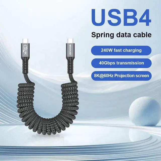 Alt view image 4 of 5 - USB4 Spring Coiled Cable, 240W PD Fast Charging, 40Gbps Data Transfer, 8K@60Hz Video Output, Retractable Coiled Cord Compatible with Thunderbolt 4, for Laptop, Smartphone, Tablet