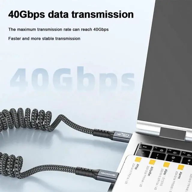 Alt view image 3 of 5 - USB4 Spring Coiled Cable, 240W PD Fast Charging, 40Gbps Data Transfer, 8K@60Hz Video Output, Retractable Coiled Cord Compatible with Thunderbolt 4, for Laptop, Smartphone, Tablet