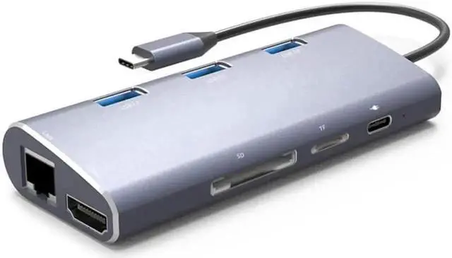 Alt view image 2 of 7 - 8 in 1 Aluminum USB C Hub Multiport Adapter, 3 USB 3.0 Ports, HDMI, SD/TF Card Reader, 1000M RJ45 Ethernet, PD Charging Port, Portable Bevel High Speed USB C Splitter for Type-C Laptops