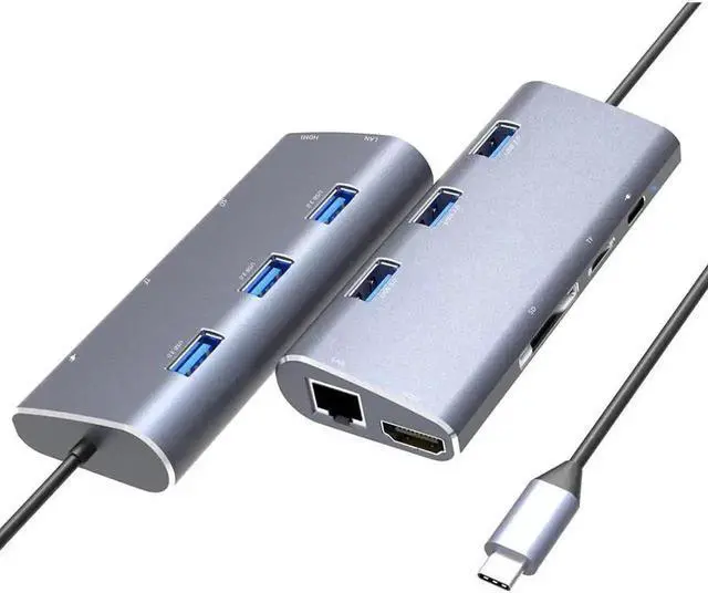 Alt view image 7 of 7 - 8 in 1 Aluminum USB C Hub Multiport Adapter, 3 USB 3.0 Ports, HDMI, SD/TF Card Reader, 1000M RJ45 Ethernet, PD Charging Port, Portable Bevel High Speed USB C Splitter for Type-C Laptops