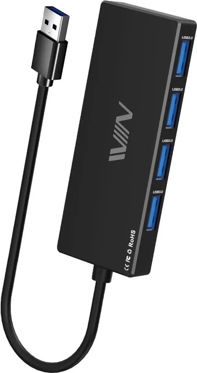 Main image of 4 Port USB 3.0 Hub, Portable USB A Splitter Multiport Data Expander, Compact USB Hub Adapter Compatible with Laptop, iMac Pro, MacBook Air, Mac Mini/Pro, Surface Pro, Flash Drives, Mobile HDD, Black