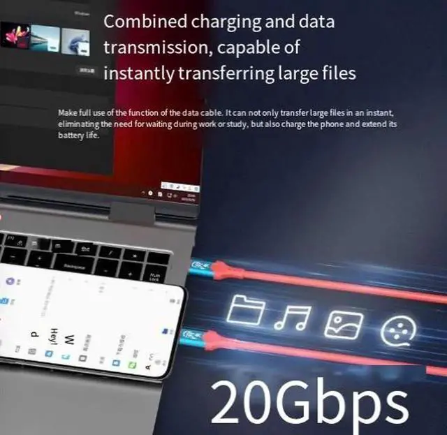 Alt view image 4 of 4 - USB 3.2 Gen 2x2 Cable, 240W PD Fast Charging, 20Gbps Data Transfer, 4K@60Hz Video Output, Braided USB-C Cable with Aluminum Alloy Connector, Compatible with iPhone 15 Series, MacBook, iPad, Laptops &
