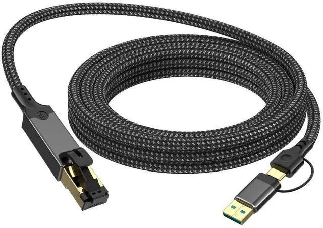 Main image of 2-in-1 USB 3.0 & Type-C to Gigabit Ethernet Adapter, 1000Mbps Network Speed, 1M Braided Cable with Aluminum Alloy Shell, USB-C/USB A to RJ45 LAN Converter for Laptop, PC, Tablet and Smartphone
