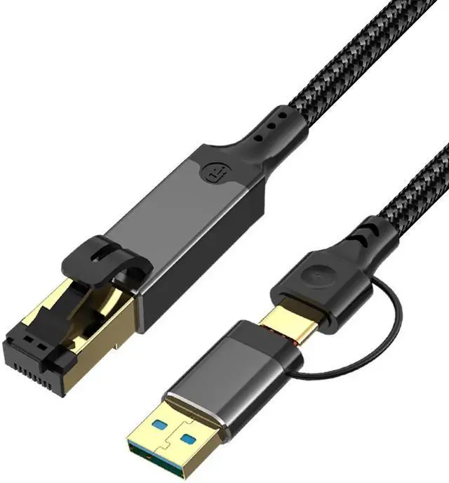 Alt view image 5 of 6 - 2-in-1 USB 3.0 & Type-C to Gigabit Ethernet Adapter, 1000Mbps Network Speed, 1M Braided Cable with Aluminum Alloy Shell, USB-C/USB A to RJ45 LAN Converter for Laptop, PC, Tablet and Smartphone