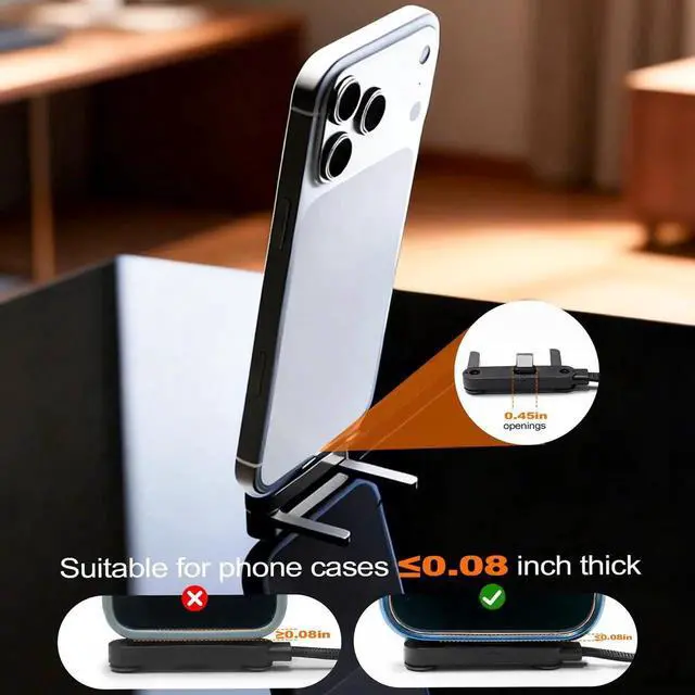 Alt view image 5 of 6 - 240W USB-C Fast Charging Cable with Built-in 360° Adjustable Phone Stand, Support Landscape & Portrait Mode, Charge While Gaming, Compatible with iPhone, Android Smartphones and Tablets