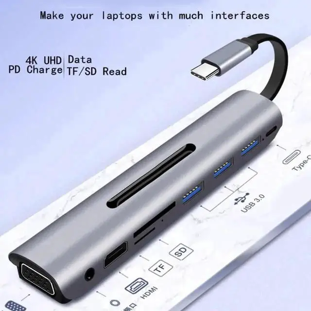 Alt view image 4 of 5 - USB C Hub Multiport Adapter, Type C to USB 3.0, 4K VGA, PD Charging Docking Station, Portable USB-C Splitter Dock Compatible with MacBook, Laptop, Smartphone, Supports Data Transfer, Video Output & Po