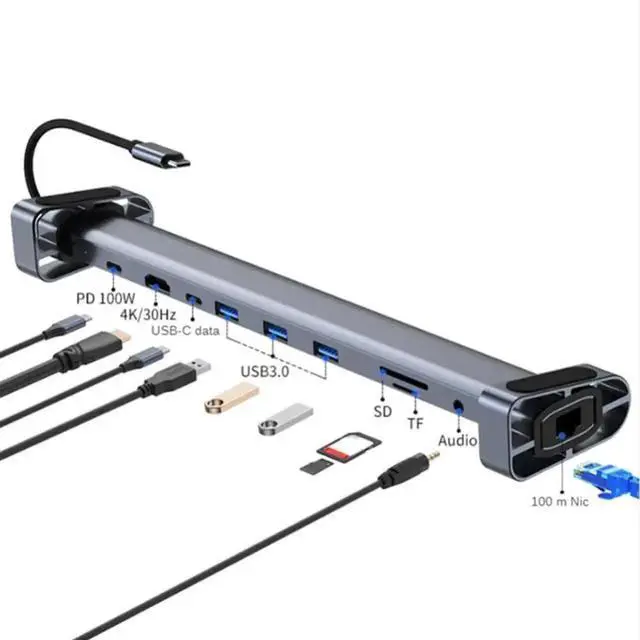 Alt view image 6 of 7 - 10 in 1 USB C Hub Multiport Adapter, Type C Splitter Dock with USB 3.0 Ports & 3.5mm Audio Jack, Portable USB-C Docking Station, Multi-Function Converter for Type-C Laptops, Smartphones and Tablets