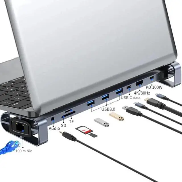 Alt view image 3 of 7 - 10 in 1 USB C Hub Multiport Adapter, Type C Splitter Dock with USB 3.0 Ports & 3.5mm Audio Jack, Portable USB-C Docking Station, Multi-Function Converter for Type-C Laptops, Smartphones and Tablets