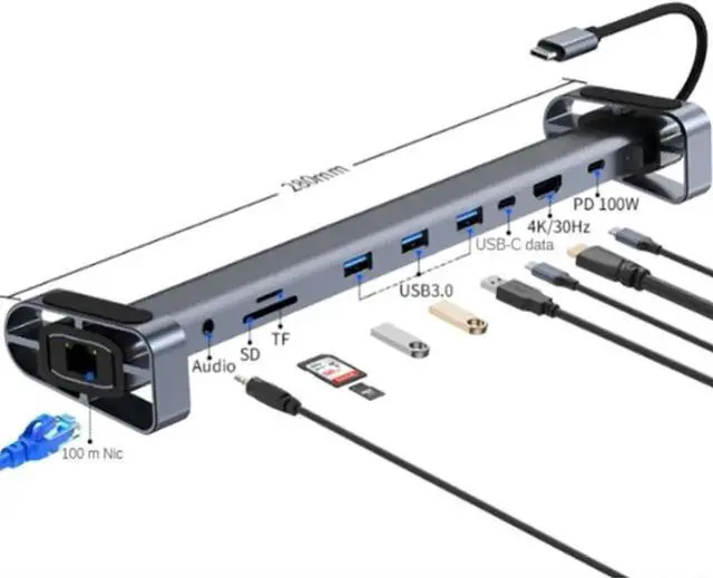 Alt view image 5 of 7 - 10 in 1 USB C Hub Multiport Adapter, Type C Splitter Dock with USB 3.0 Ports & 3.5mm Audio Jack, Portable USB-C Docking Station, Multi-Function Converter for Type-C Laptops, Smartphones and Tablets