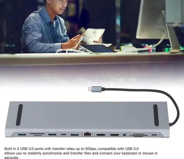 Alt view image 4 of 7 - 12 in 1 USB C Docking Station, 100W PD Fast Charging Multiport USB-C Hub Dock, Portable Type C Multiport Adapter, Multi Interface Expansion Dock Compatible with USB C Laptops, Ideal Accessory for Offi
