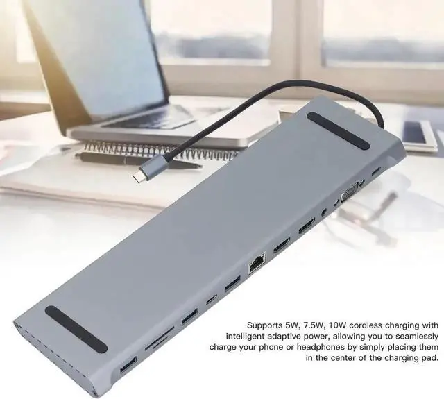 Alt view image 6 of 7 - 12 in 1 USB C Docking Station, 100W PD Fast Charging Multiport USB-C Hub Dock, Portable Type C Multiport Adapter, Multi Interface Expansion Dock Compatible with USB C Laptops, Ideal Accessory for Offi