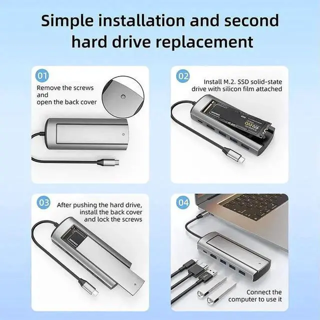 Alt view image 2 of 5 - 6 in 1 USB C Docking Station with SATA SSD Storage Function, Type C to HDMI-Compatible USB 3.0 Multiport Hub Dock, External SATA Hard Drive Enclosure Dock for MacBook, Laptop, Desktop PC Storage Expan