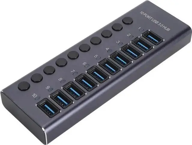 Main image of Powered USB 3.0 Hub, 10-Port USB 3.0 Data Splitter with Independent On/Off Switches, USB Hub with 60W Power Adapter 100-240V US Plug, Multiport USB Expansion Station for Laptop Desktop PC