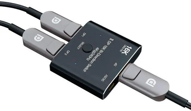 Alt view image 3 of 4 - DisplayPort 2.1 Bi-Directional Switch, 2 in 1 / 1 in 2 DP Signal Switcher, Supports 16K@60Hz, 4K@240Hz, Aluminum Alloy Housing, Bidirectional DisplayPort Switch for PC, Gaming Console and Monitor
