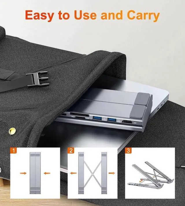 Alt view image 2 of 7 - 8-in-1 USB C Docking Station with Laptop & Tablet Stand, Multiport USB-C Hub Featuring 4K HDMI, 2 USB 3.0 Ports, 100W PD Charging, Universal Dock Compatible with MacBook Pro/Air, Dell, HP, Surface, Le