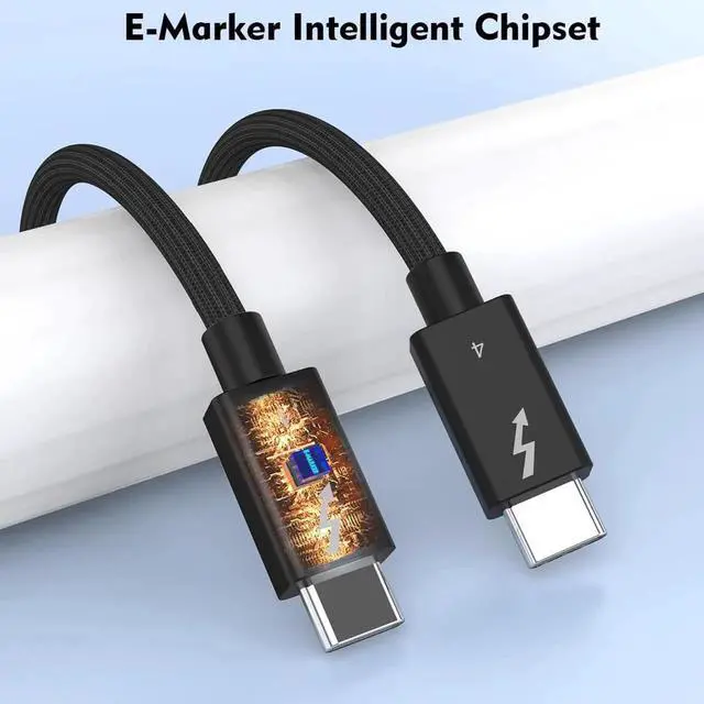 Alt view image 3 of 4 - Thunderbolt 4 Cable, 40Gbps Data Transfer, 240W PD Charging, 8K Video Output, Built-in E-Marker Chip, Nylon Braided USB4 Cord with 12000 Bend Lifespan, Compatible with MacBook, Laptop, eGPU, Docking
