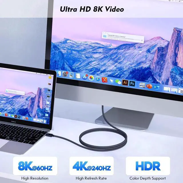 Alt view image 4 of 4 - Thunderbolt 4 Cable, 40Gbps Data Transfer, 240W PD Charging, 8K Video Output, Built-in E-Marker Chip, Nylon Braided USB4 Cord with 12000 Bend Lifespan, Compatible with MacBook, Laptop, eGPU, Docking